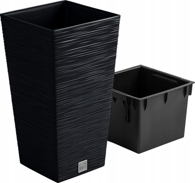 Саксија со резервоар за вода Колекција ФУРУ Conforama, 7.5L, 24 x 24 x 45 cm, антрацит