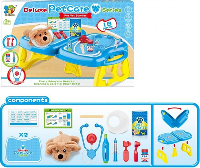 Set veteriner për kalamoj Woopie Deluxe PetCare, 18 copa, me qenush lodër, shumëngjyrësh