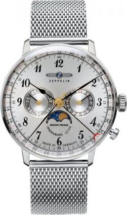 Orë burrash Zeppelin LZ 129 Hindenburg Moonphase, mekanike, rrip lëkure, argjendtë