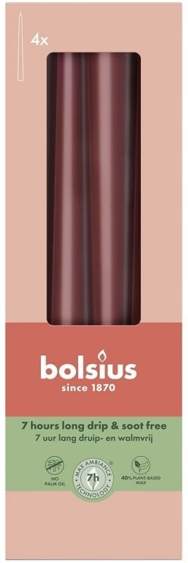 Qirinj tavoline Bolsius, set 4 copë, 245mm, të kuq të errët