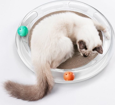 Играчка за стругање за мачки Petkit 4 во 1, картон за стругање, пластична основа, бела