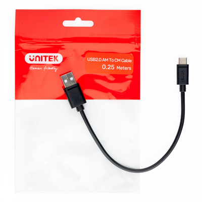 Kabllo Unitek, USB-A / USB-C, 0.25 m, e bardhë
