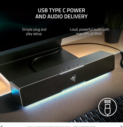 Soundbar Razer Leviathan V2 X, për PC, lidhje USB C, i zi