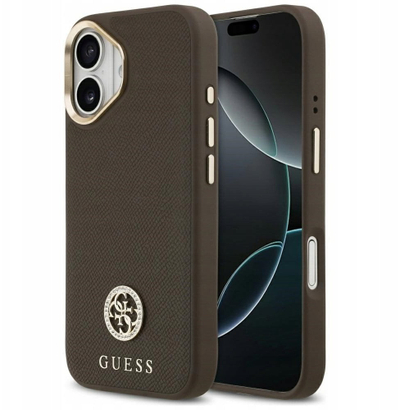 Maskë telefoni Guess Peony Script MagSafe, për iPhone 17, kompatibile me MagSafe, kafe