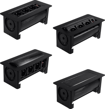 Modul prize tavoline Spacetronik SPS-O33B, 3x Schuko, me ndërprerës, i zi