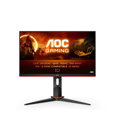 Monitor AOC G2 Q24G2A/BK, 23.8", 2560 x 1440 QHD, 165Hz, i zi me të kuqe