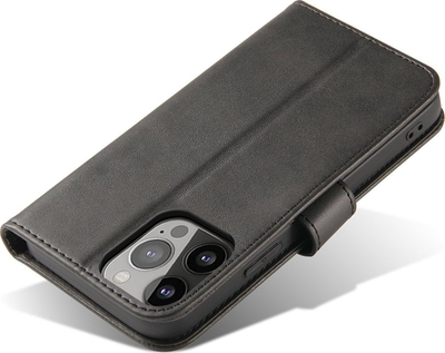 Këllëf portofol për iPhone 15 Pro Max, funksion këmbë mbështetëse, me magnet, i zi