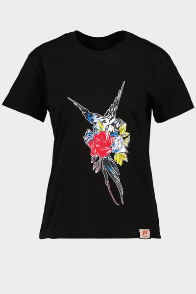 Bluzë FLOWER BIRD T SHIRT W, pambuk, e zezë