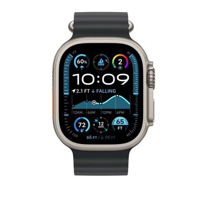 Apple Watch 49mm Band, Black Ocean Band, Natural Titanium Finish