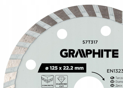 Disk prerës diamanti GRAPHITE 57T317, 125mm, turbo i segmentuar, gri