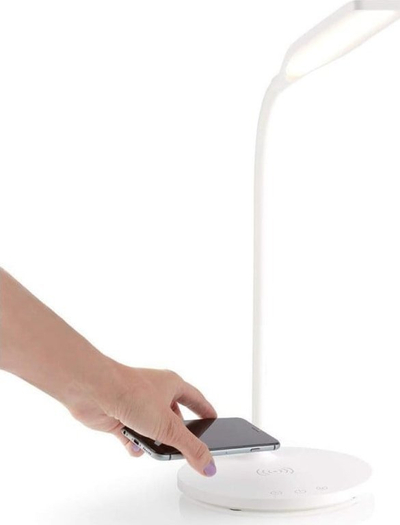 Lampë tavoline Techly, 5.5W LED, karikues pa tela Qi 15W, e bardhë