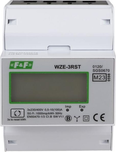 Matës trefazor i energjisë F&F WZE-3RST, LCD, me reset