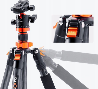 Tripod fotografik K&amp;F Concept SA255C1, fibër karboni, portokalli