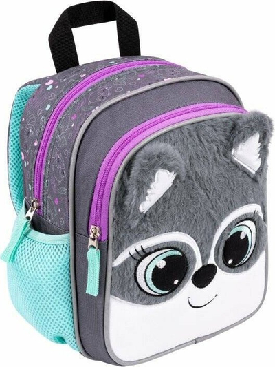 Çantë shpine Bambino Preschool Racoon, 10.5", për kalamaj, gri me mint