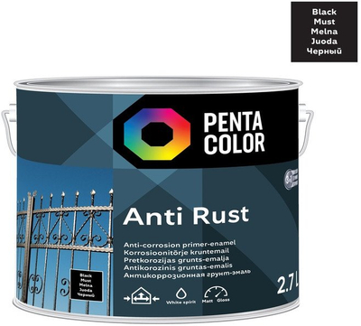 Bojë antikorrozive Pentacolor Anticor, 2.7L, për metal, e zezë