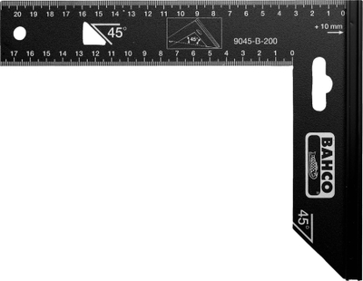 Shablon këndor Bahco 9045 B 200, 200mm, për kënde 45° edhe 90°, i zi