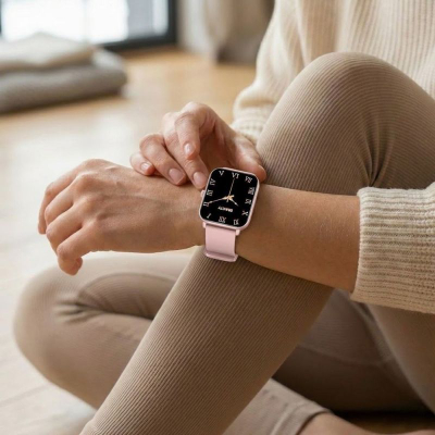 Orë e zgjuar Gravity GT36-1 Pink Gold, ekran katror, rrip silikoni rozë