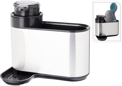 Dispenser sapuni Orion me pjate sapuni, çelik inox, për kuzhinë dhe banjo, argjendtë