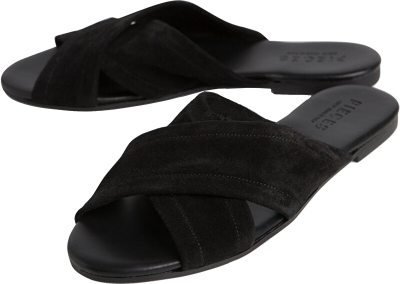 Papuçe Pieces Marnie Suede, të zeza 37