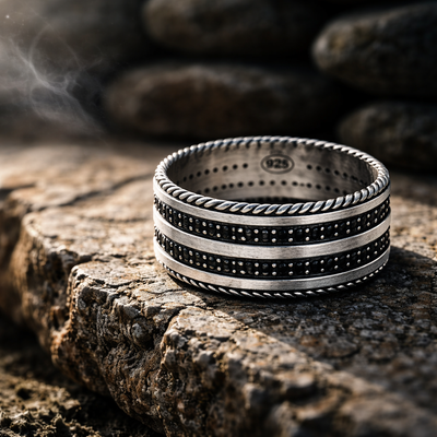 Unazë Silver 925 – Dizajn Elegant me Detaje të Zeza