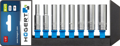 Set dopsash të gjata Högert Technik HT1A886, 1/4", 8 copë, gri mat