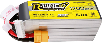 Bateri LiPo Tattu R-Line, 22.2V 1700mAh 6S 95C, XT60, e verdhë