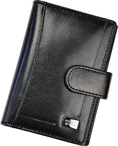 Portofol për letra dhe karta Rovicky, lëkurë natyrale, RFID Protect, i zi