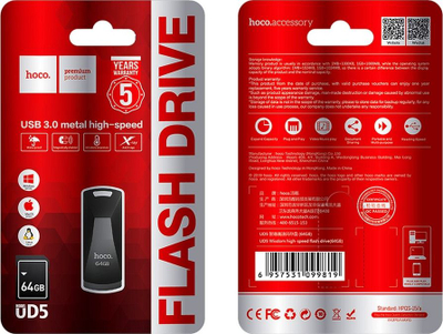 USB flash Hoco Wisdom UD5, 64GB, USB 3.0, gri