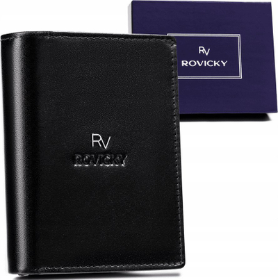 Portofol lëkure Rovicky RV-7680278-IL-BCA, vertikal, RFID, i zi