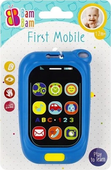 Музичка играчка телефон BAM BAM 515073, со звуци, за деца 12m+, црвено сина
