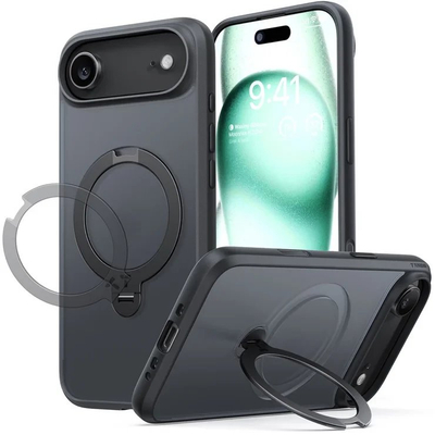 Kapak telefoni TORRAS Ostand Spin Series për iPhone 17 Air, me MagSafe, me këllëf mbështetës, i zi