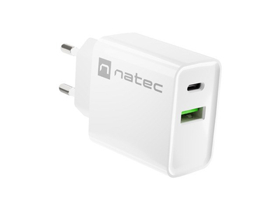 Karikues universal Natec RIBERA 20W, 1x USB A, 1x USB C, i bardhë