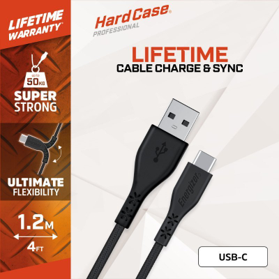 Kabllo USB A në USB C Energizer Hard Case, 1.2m, e zezë