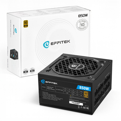 Напојување EFFITEK E850, 850W, 80 Plus Gold, модуларно, црно