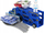 Set lodrash Mega Creative Truck Transporter Police, kamion policie me dy kate, aksesorë dhe makina të vogla, blu