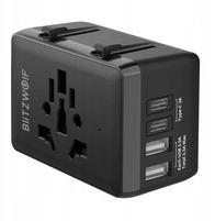Adaptër udhëtimi BlitzWolf BW-TA1, 4 në 1, 2x USB USB C PD 20W, i zi