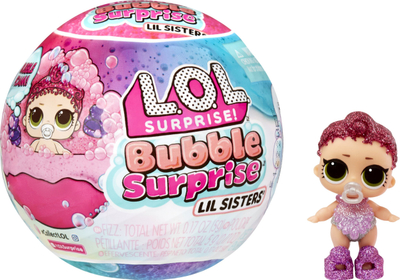 Kukull surprizë LOL Surprise Bubble Surprise Lil Sisters, lodër për koleksion, me aksesorë, shumëngjyrëshe