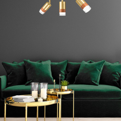 Luster tavani Aurora LM 3.151, 3 spotë, metal dhe dru, e artë