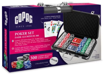 Set pokeri Copag 10050008, 300 fisha, 2 kuverta letra, kuti metalike e zezë