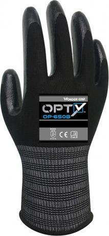 Doreza mbrojtëse Wonder Grip Opty OP-650B Cavalier T11, poliestër, veshje nitrili, e zezë