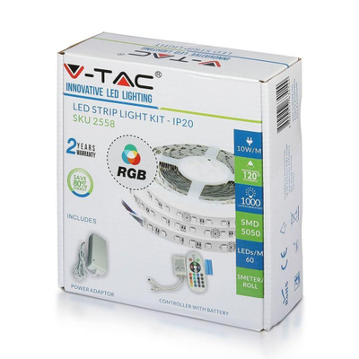 Shirit V-TAC LED RGB, 12V, IP20, i bardhë