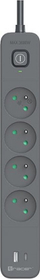 Shirit elektrik Tracer Power Line+, 4 priza, kabllo 1.5 m, 2x USB, i bardhë
