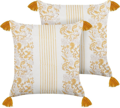 Set jastëkësh dekorativë Beliani BILOBA, 45x45cm, pambuk, me lule, të verdhë
