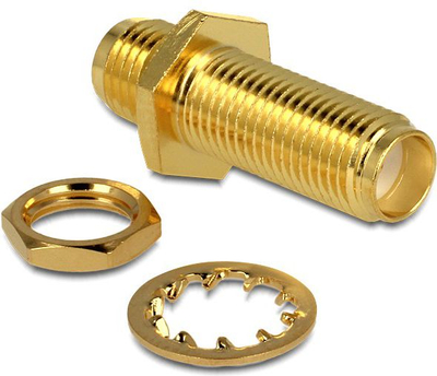 Адаптер RF DeLOCK 88779, SMA женски на SMA женски, метален, златна боја
