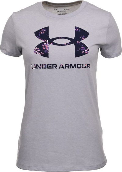 Bluzë sportive Under Armour Sportstyle Graphic, për goca, me mëngë të shkurtra, gri e hapur