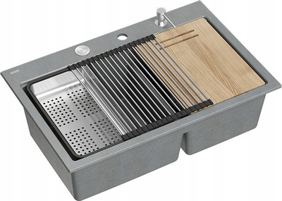 Lavaman kuzhine Quadron Marc 120, 2 vaska, 76x50x22cm, gri argjendtë