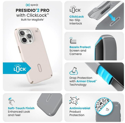 Kapak telefoni Speck Presidio2 Pro MagSafe iPhone 16 Pro, ClickLock, Bleached Bone Heirloom Gold