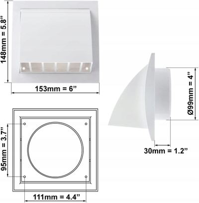 Kapak ventilimi Armar Cowled Duct, Ø100mm 4", flap me gravitet, plastikë ABS, i bardhë