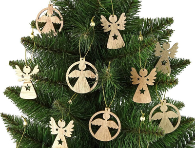 Ornamente druri për pemë të Vitit të Ri LeanToys Angels, set 12 copë, motiv engjëj, natyrale