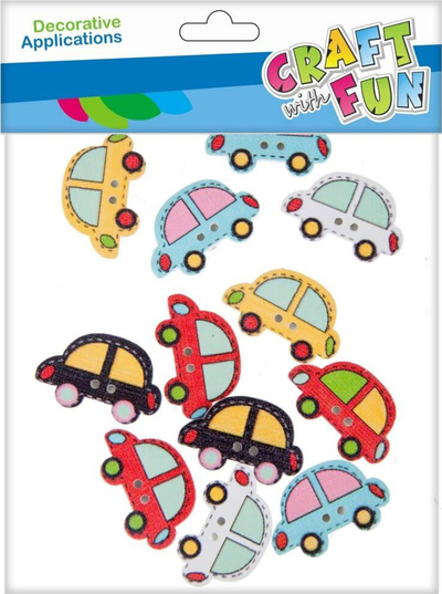 Ornamente druri me ngjitës Craft with Fun, set 12 copë, me forma makinash, me shumë ngjyra